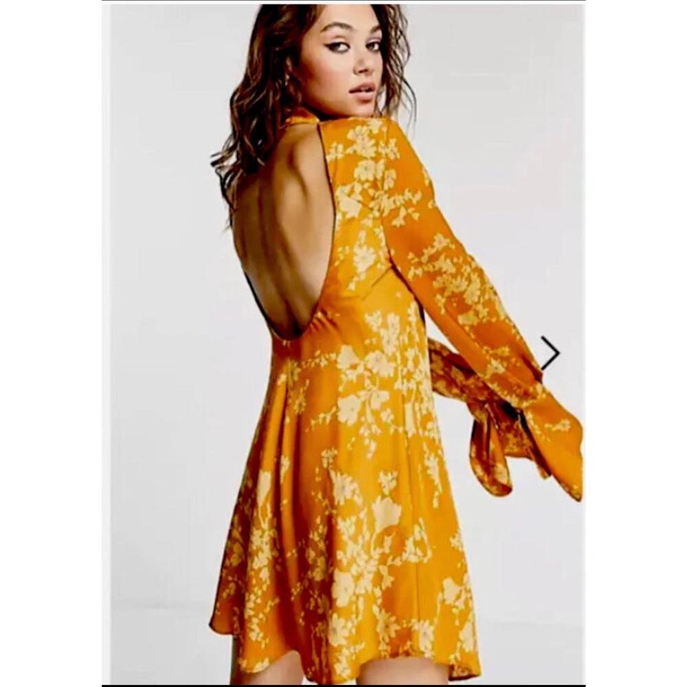 NWOT Free People Aries High Neck Floral Satin Mini Dress Size Medium - Picture 2 of 7